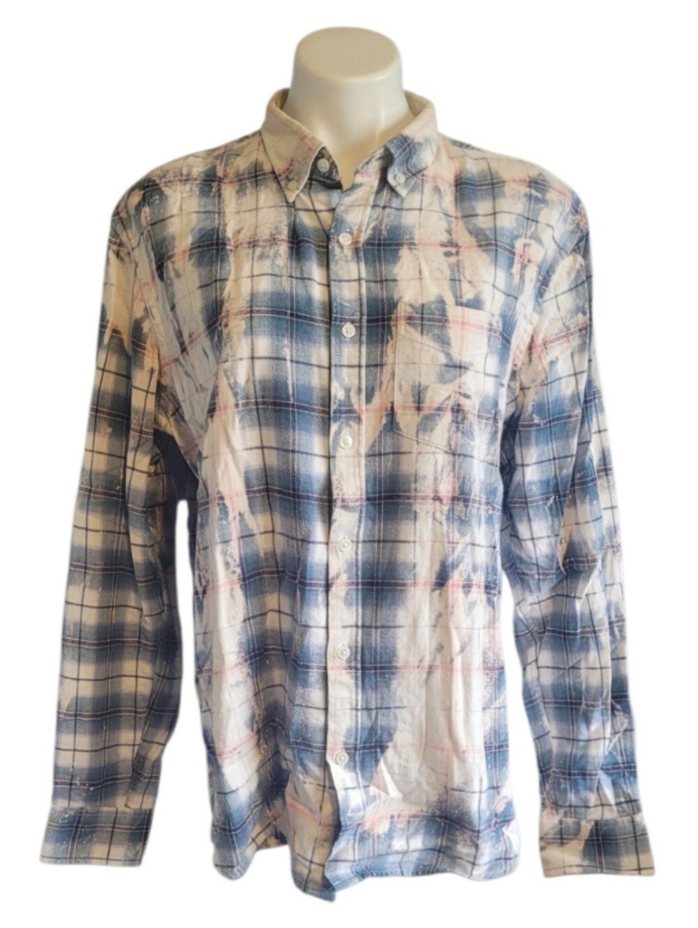 Franklin Flannels Medium Blue And Pink Button Up Flannel Shirt